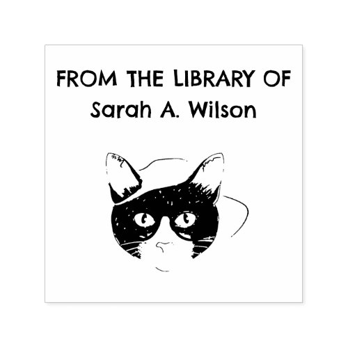 Cool Nerdy Art Cat From the Library Personalized  Self_inking Stamp