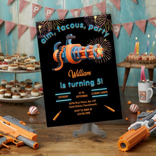 Cool Nerf Wars Party Top Gun 5th Birthday  Invitation