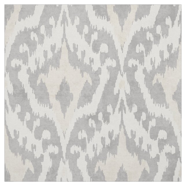 Cool neutral grey and beige ikat tribal pattern fabric (Swatch)