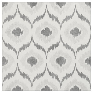 Cool neutral grey and white ikat tribal pattern fabric