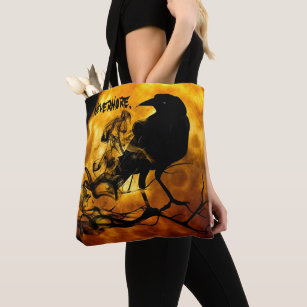 Cool 'Nevermore' Black Raven Orange Full Moon Tote Bag