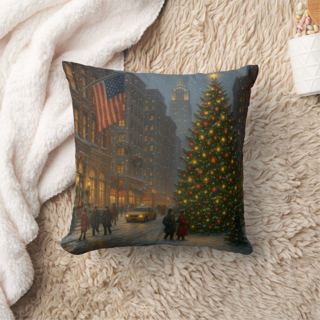 cool new york christmas streets throw pillow (Blanket)