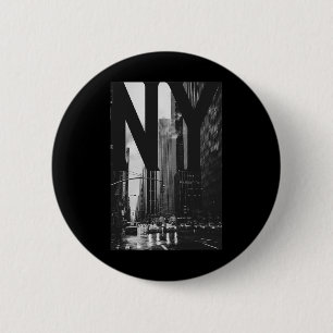 Cool New York City Abstract Skyline, Black & W Button