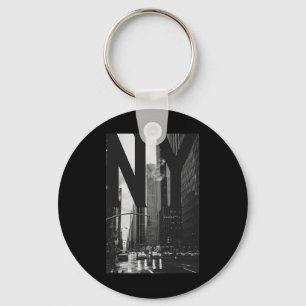 Cool New York City Abstract Skyline, Black & W Keychain