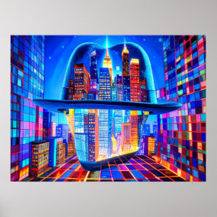 Cool New York City Hat on a NYC Skyscraper Balcony Poster