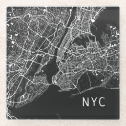 Cool New York City Map | NYC | Black &amp; White Glass Coaster