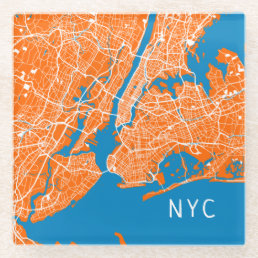 Cool New York City Map | NYC | Orange &amp; Turquoise Glass Coaster