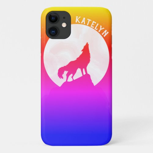 Cool Night Sky Moon With Wolf Personalized iPhone 11 Case