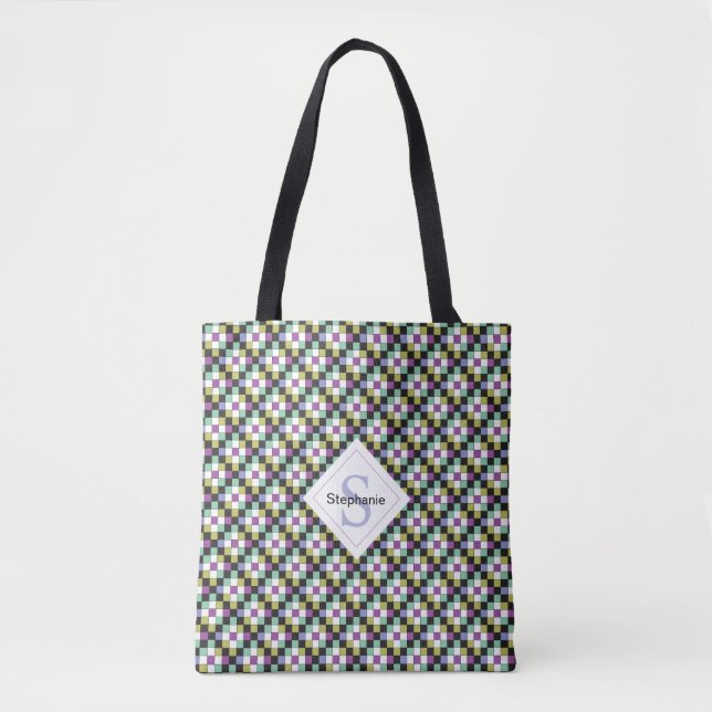 Cool Nine-Patch Quilt Pattern Tote Bag (Front)