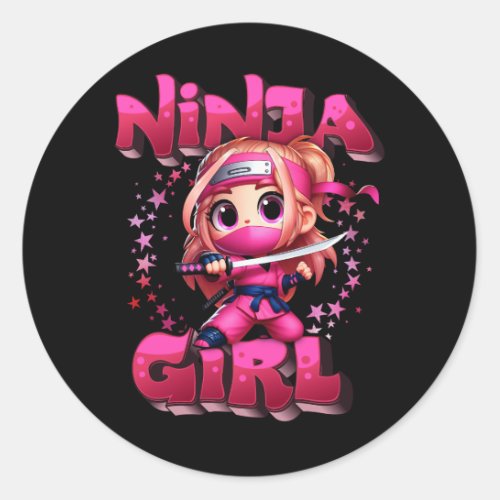 Cool Ninja Girl Art For Kids Girls Ninja Training  Classic Round Sticker