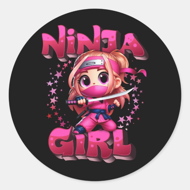 Cool Ninja Girl Art For Kids Girls Ninja Training  Classic Round Sticker (Front)