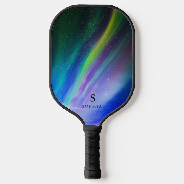 Cool Northern Lights Aurora Borealis Monogrammed  Pickleball Paddle (Front)