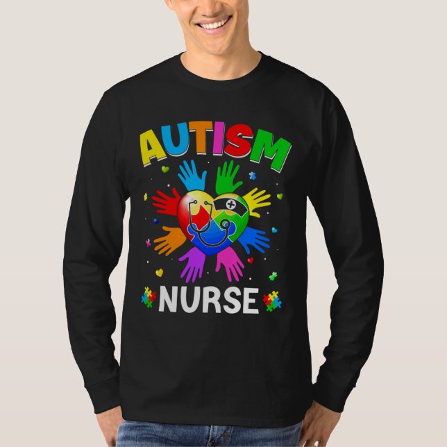 Cool Nurse Autism Awareness Heart Puzzle Raising H T-Shirt (Front)