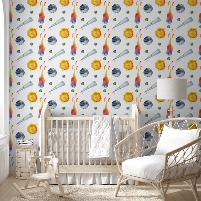 Cool nursery boys space lovers tiled pattern  wallpaper  (Kids)