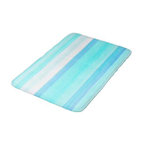 Cool Ocean Blue Aqua Turquoise Watercolor Stripes Bathroom Mat