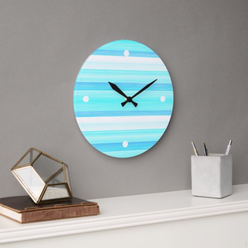 Cool Ocean Blue Aqua Turquoise Watercolor Stripes Large Clock