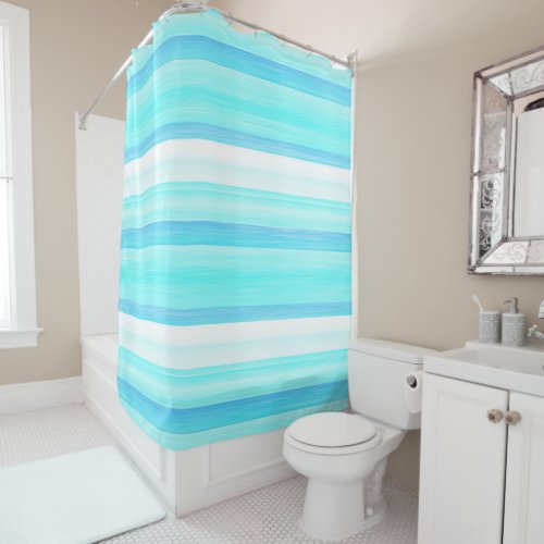 Cool Ocean Blue Aqua Turquoise Watercolor Stripes Shower Curtain