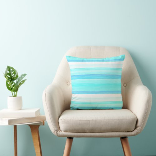 Cool Ocean Blue Aqua Turquoise Watercolor Stripes Throw Pillow