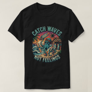 Cool Octopus Beach Island Catch Waves Summer T-Shirt