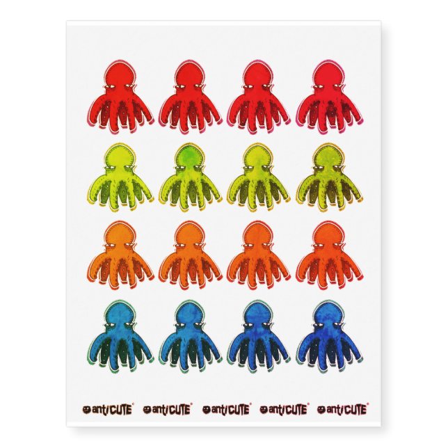 cool octopus funny cartoon temporary tattoos (Front)