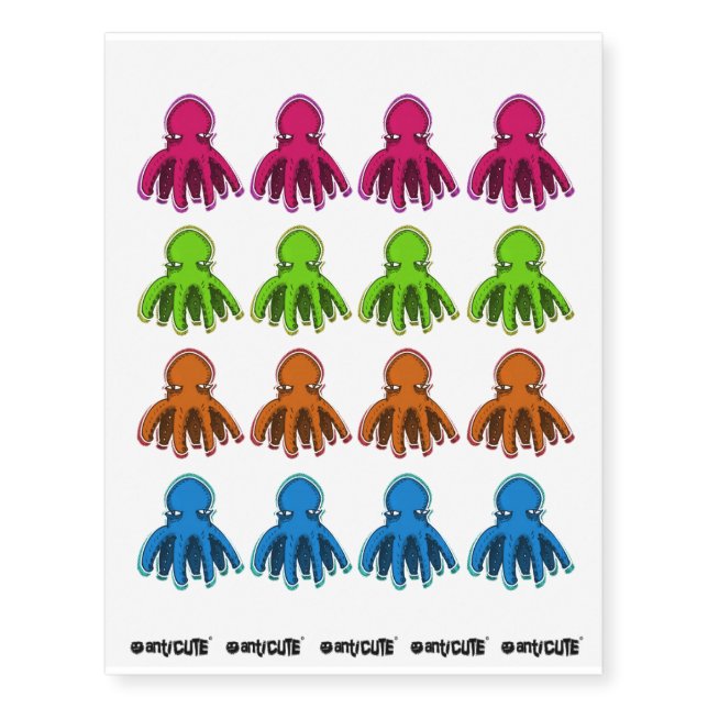 cool octopus funny cartoon temporary tattoos (Front)