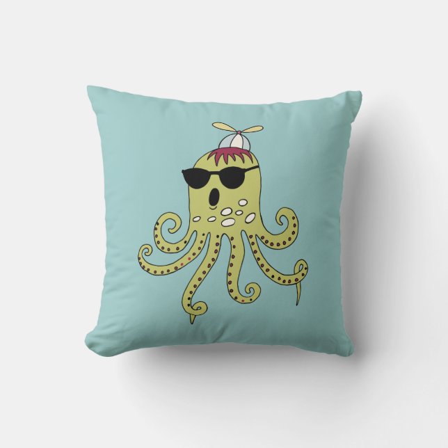 Cool Octopus Throw Pillow (Front)