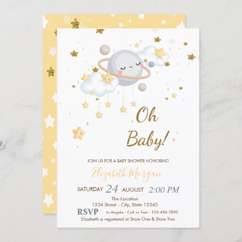 Cool Oh Baby Planet Clouds Stars Baby Shower Invitation