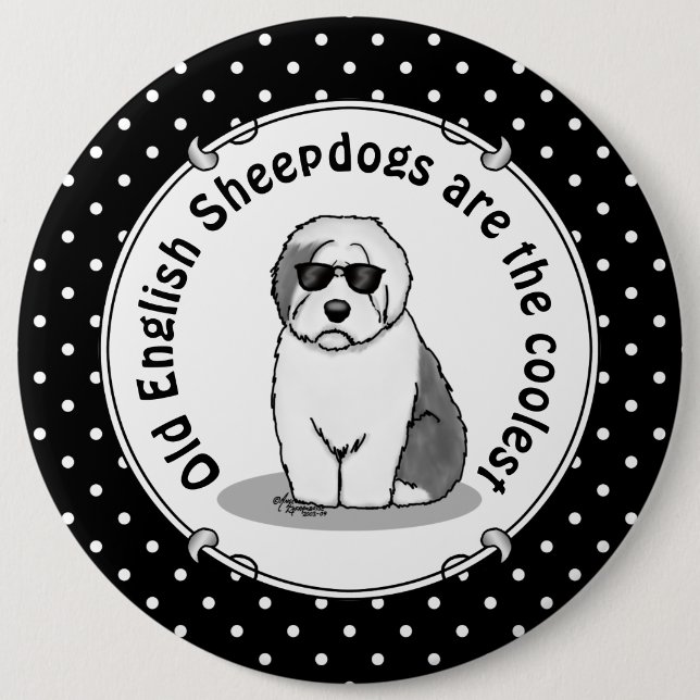 Cool Old English Sheepdog (Gray 1) Cute Funny Button (Front)
