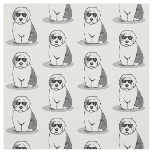 Cool Old English Sheepdog (Gray 1) Cute Funny Fabric