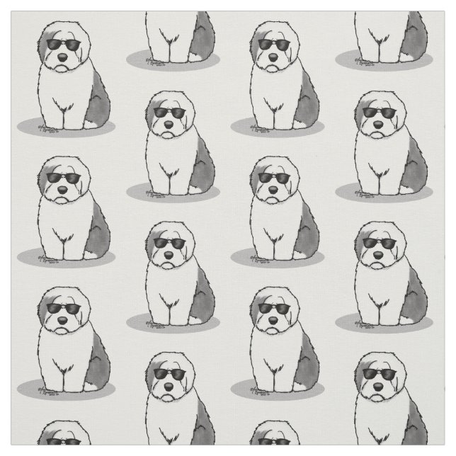 Cool Old English Sheepdog (Gray 1) Cute Funny Fabric (Swatch)