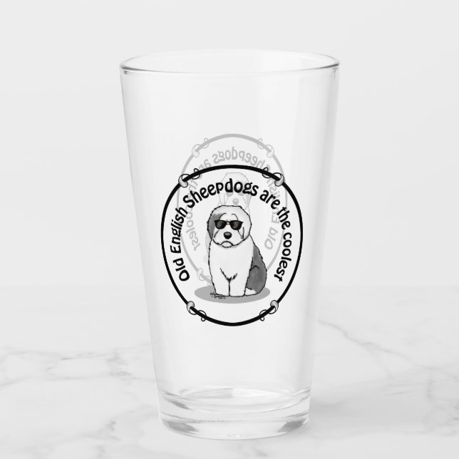 Cool Old English Sheepdog (Gray 1) Cute Funny Glass (Front)