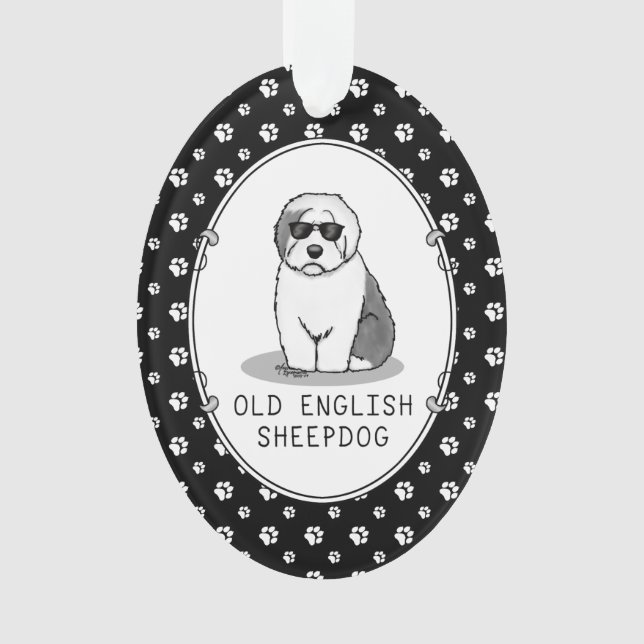 Cool Old English Sheepdog (Gray 1) Cute Funny Ornament (Front)