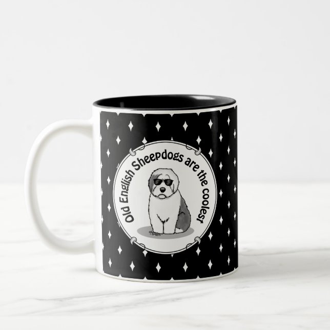 Cool Old English Sheepdog (Gray 1) Cute Funny Two-Tone Coffee Mug (Left)