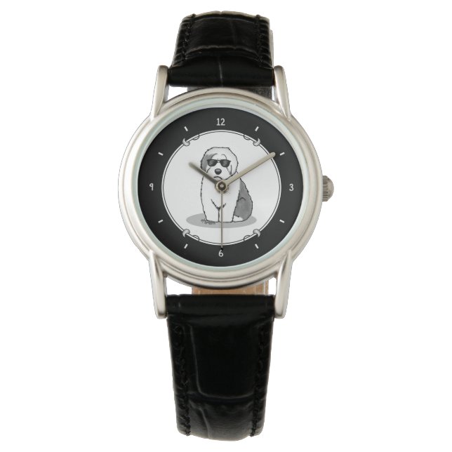 Cool Old English Sheepdog (Gray 1) Cute Funny Watch (Front)