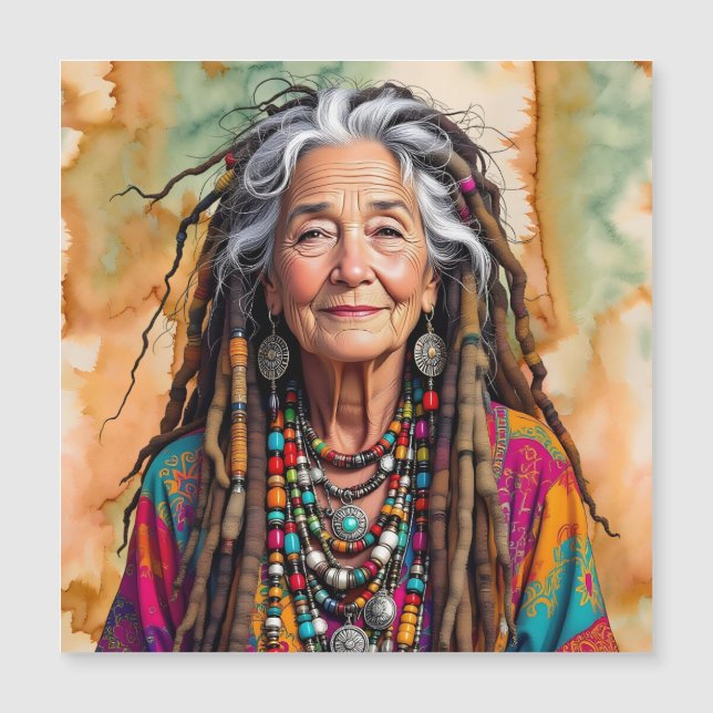 Cool Old Lady in Dread Locks Hippie Woman   (Front)