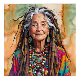 Cool Old Lady in Dread Locks Hippie Woman Acrylic Print