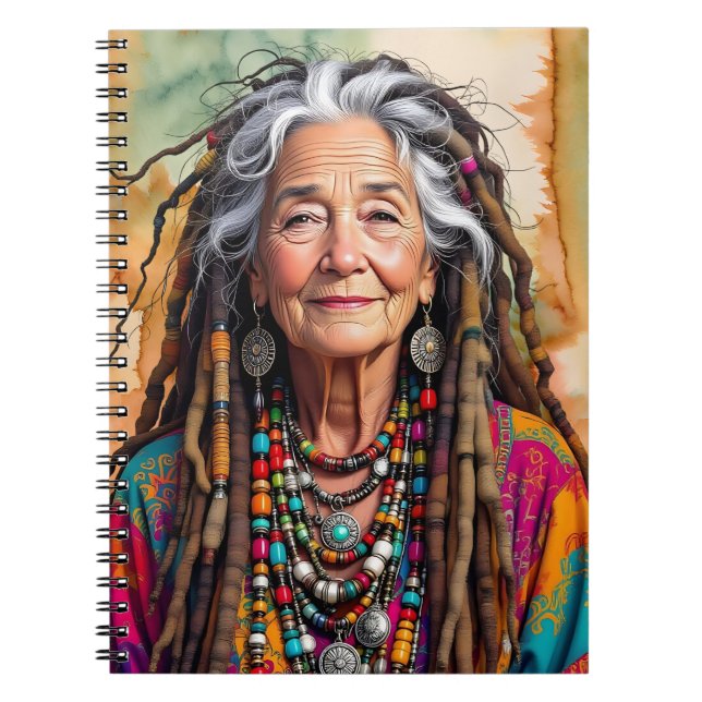 Cool Old Lady in Dread Locks Hippie Woman Blank Notebook (Front)