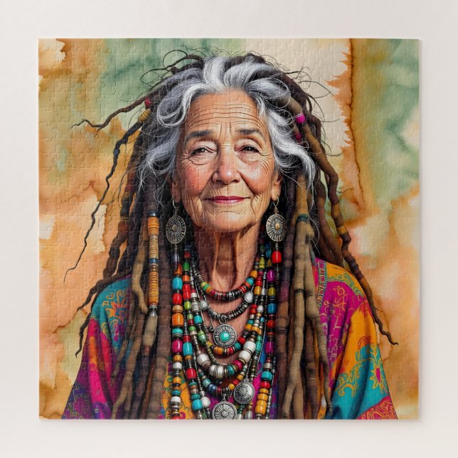 Cool Old Lady in Dread Locks Hippie Woman Jigsaw Puzzle (Vertical)