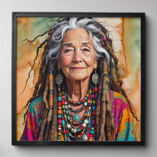 Cool Old Lady in Dread Locks Hippie Woman Peel And Stick Photo Tile