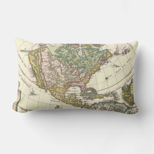 Cool Old Vintage Map of North America from 1690 Lumbar Pillow