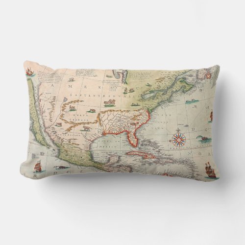 Cool Old Vintage Pictorial Map of North America Lumbar Pillow