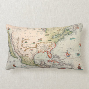 Cool Old Vintage Pictorial Map of North America Lumbar Pillow