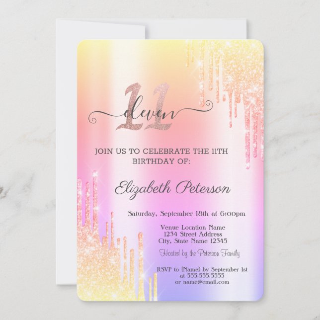 Cool Ombre Glitter Drips 11th Birthday  Invitation (Front)
