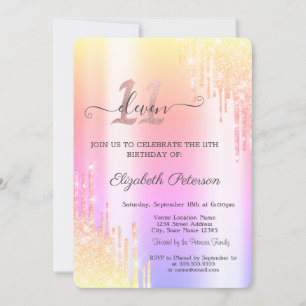 Cool Ombre Glitter Drips 11th Birthday Invitation