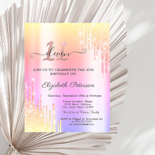 Cool Ombre Glitter Drips 11th Birthday  Invitation