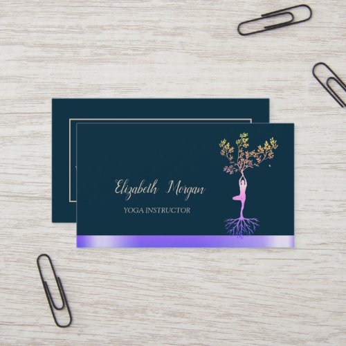 Cool Ombre Tree Women Silhouette Yoga Instructor Business Card