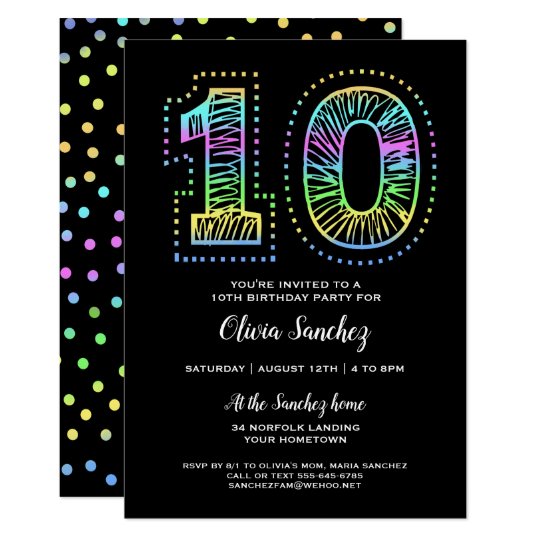 cool on black fun 10th birthday party invitation zazzle com cool birthday invites
