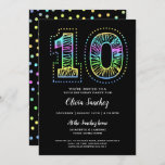 Cool on Black Fun 10th Birthday Party Invitation<br><div class="desc">Our one-of-a-kind 10th birthday party invitation is cool with neon-like colors on the front and back on a black background.    An awesome birthday invitation for an awesome birthday.  See more at Zigglets here at Zazzle.</div>