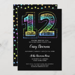 Cool on Black Fun 12th Birthday Party Invitation<br><div class="desc">Our one-of-a-kind 12th birthday party invitation is cool with neon-like colors on the front and back on a black background.    An awesome birthday invitation for an awesome birthday.  See more at Zigglets here at Zazzle.</div>