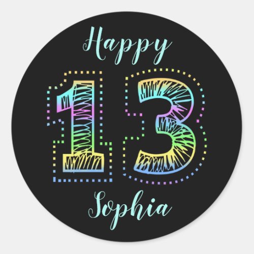 Cool on Black Fun 13th Birthday Party Decoration Classic Round Sticker